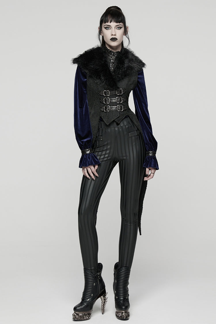 Black Sleeveless Jacquard Buckled Swallow-tailed Women's Gothic Vest - Product - 4