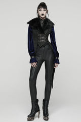 Black Sleeveless Jacquard Buckled Swallow-tailed Women's Gothic Vest - Product - 4