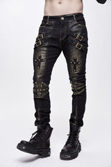 Punk Rock Bronze Fitted Leather Cross Mens Pants - Product - 2