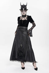 Black Floral Cross Embroidery Chain Women's Gothic Horse-face Long Skirt - Product - 12