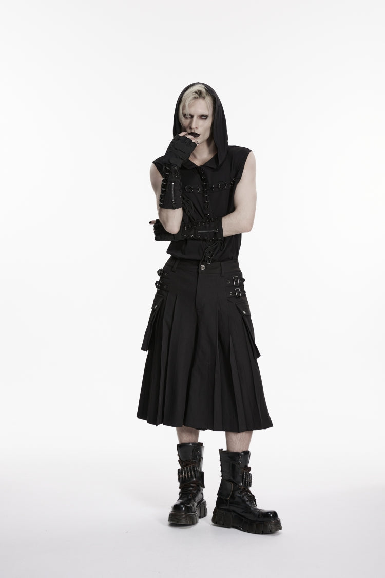 Black Buckled Big Pockets Pleated Men's Punk Pants - Product - 7