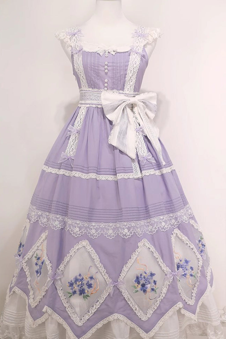 Purple Print Ruffle Embroidery Bowknot Classic Vintage Lolita Dress - Product - 4