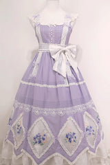 Purple Print Ruffle Embroidery Bowknot Classic Vintage Lolita Dress - Product - 4
