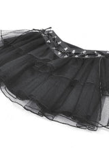 Black Multi-Layered Lace Mesh Women's Punk Short Skirt with D-Ring Ties Waist - Product - 12