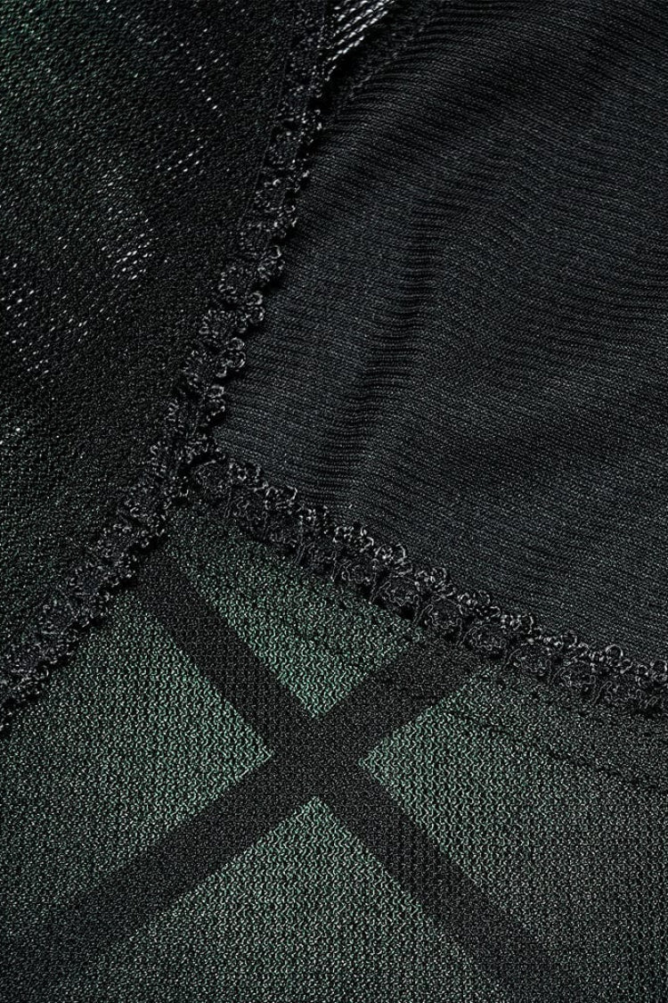 Green Short Sleeves Plaid Print Stitching Mesh Women's Punk Dress - Product - 6
