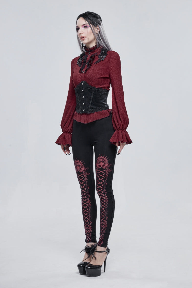 Black Embroidered Lace Lace-Up Slim Women's Gothic Underbust Corset - Product - 6