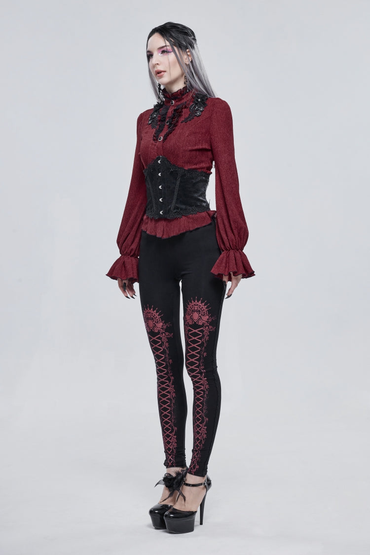 Black Embroidered Lace Lace-Up Slim Women's Gothic Underbust Corset - Product - 6