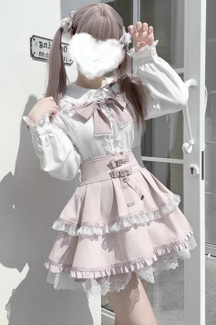 Rabbit Ears Long Sleeves Bowknot Lace Sweet Jirai Kei Japanese Blouse 3 Colors - Product - 6