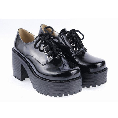 Black Round Toe Army Style Platform Classic Lolita Shoes - Product - 2