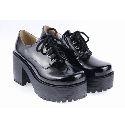 Black Round Toe Army Style Platform Classic Lolita Shoes - Product - 2