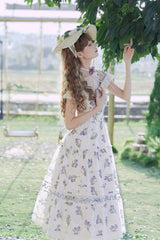 Ivory [Moonlight Iris] Off Shoulder Print Ruffle Embroidery Lace Sweet Lolita Jsk Dress - Product - 6