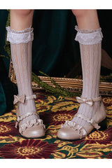 Love Heart Shape Lace Hollowed Out Middle Tube Lolita Socks - White - 1