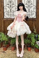 White/Pink Secret Garden Multi-layer Ruffle Bowknot Lace-Up Sweet Princess Lolita Jsk Dress - Product - 10