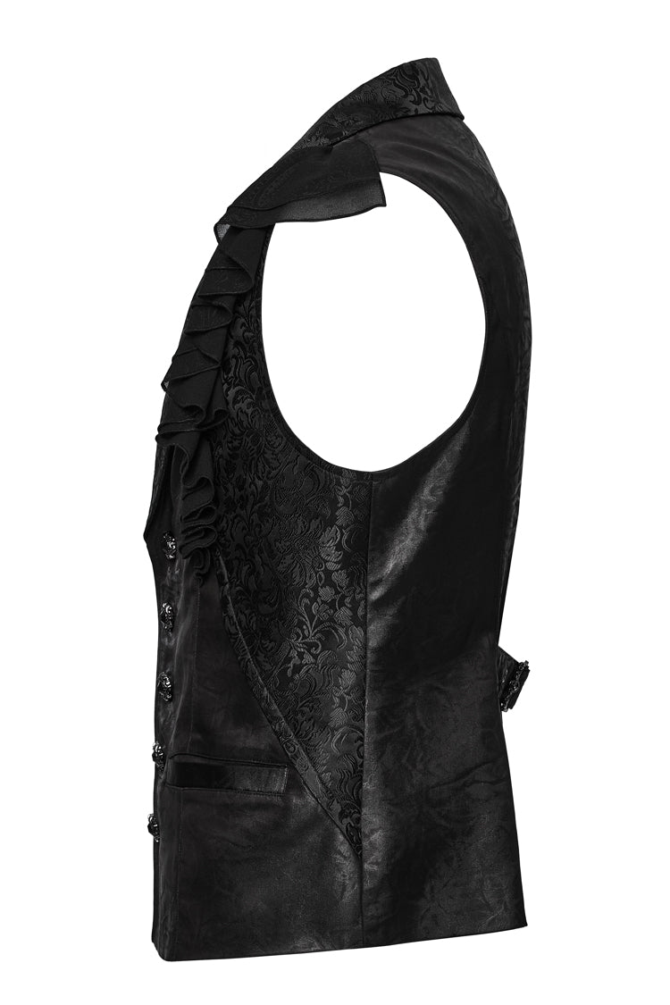 Black Sleeveless Buckle-up Ruffle Men's Gothic Vest - Product - 12