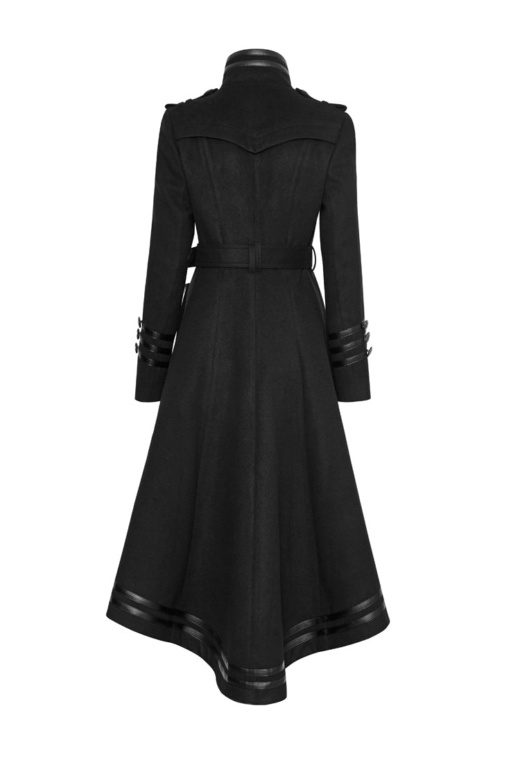 Black Military Uniform Double Breasted Womens Long Gothic Coat With Belt - Product - 7