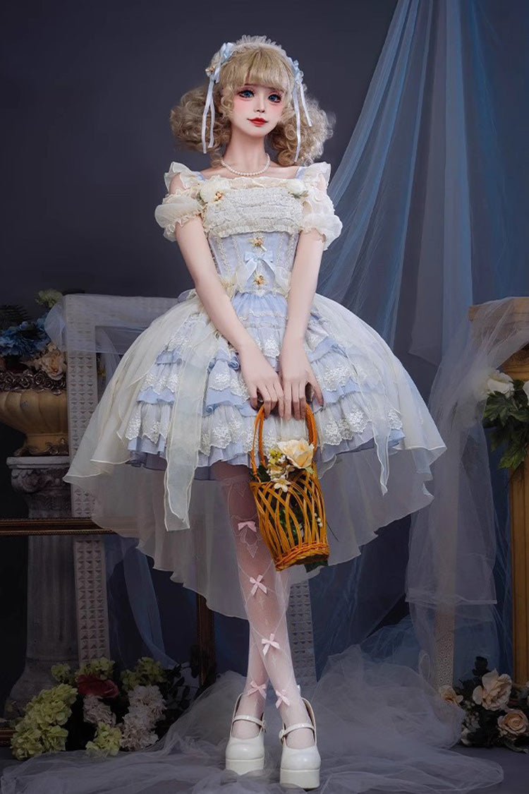 Sweet Triple-Layered Ruffle Bowknot Lace Princess Ballet Lolita Tiered Dress 2 Colors - Product - 2