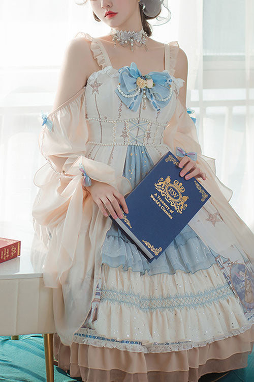 Multi-Color Cardigan Bowknot Elves Multi-Layer Ruffled Sweet Lolita JSK Dress - Multi-Color - 1