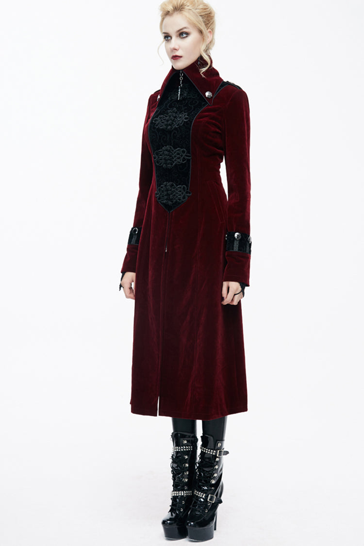 Red Stand Collar Retro Stage Costume Women's Gothic Coat - Product - 5