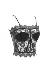 Black Adjustable Flocking Ribbons Decorated Lace Halter Gothic Corset - Product - 8