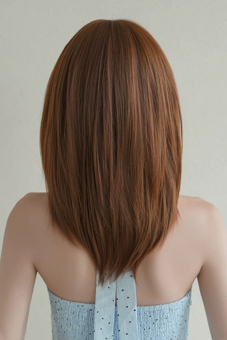 Vintage Orange Brown Face-Framing Layered Shoulder Bob Sweet Lolita Wig with Full Bangs - Product - 3