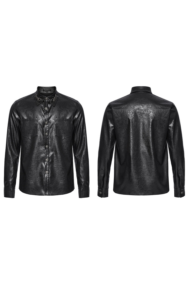Black Lapel Collar Long Sleeves Buckle Skull Metal Men's Gothic Blouse - Product - 5