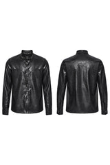 Black Lapel Collar Long Sleeves Buckle Skull Metal Men's Gothic Blouse - Product - 5