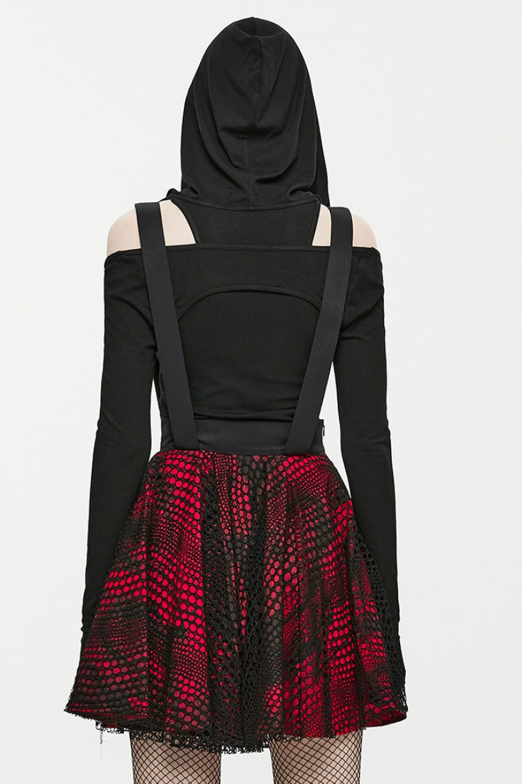 Red Double-Layer Hollow Stitching Lace Mesh Women's Gothic Skirt - Product - 3