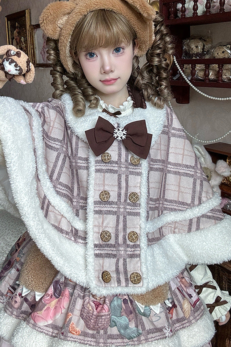 Pink/Purple [Capybara] Double-Layered Print Fluffy Fall Winter Sweet Lolita Jsk Dress - Product - 5