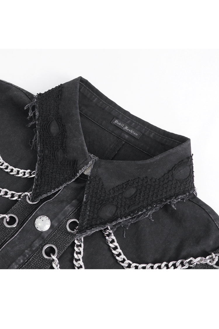 Black Lapel Collar Sleeveless Slim Men's Punk Vest - Product - 8