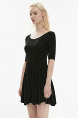 Black Round Collar Half Sleeves Skull Single-Breasted Women's Gothic Dress - Product - 2