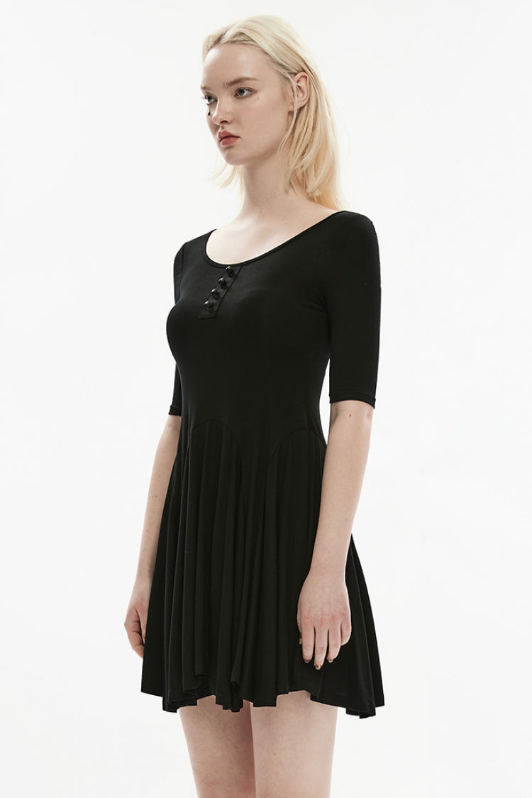 Black Round Collar Half Sleeves Skull Single-Breasted Women's Gothic Dress - Product - 2