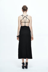 Black Five Pointed Star Mid Length Womens Gothic Slip Dress - Product - 4