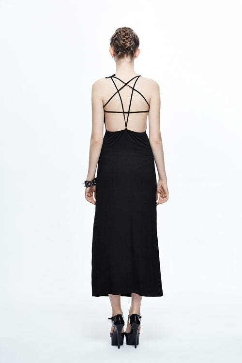 Black Five Pointed Star Mid Length Womens Gothic Slip Dress - Product - 4