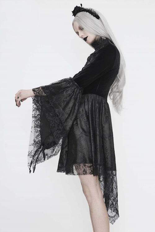 Black Chest Embroidered Beaded Off Shoulder Womens Gothic Dress - Product - 8