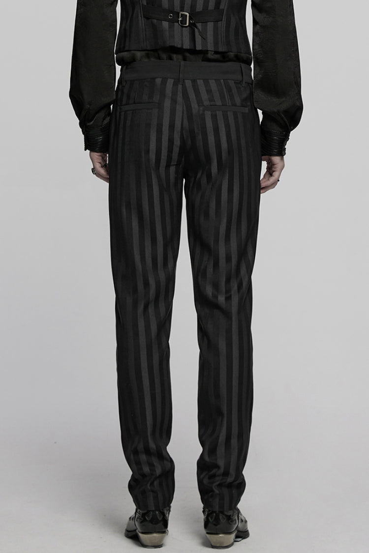 Black High Waisted Striped Print Men's Gothic Suit Pants - Product - 3