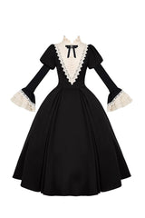 Black [Letters and Poems·Nocturne] Nun Long Sleeves Ruffle Gothic Lolita Long Dress - Product - 3