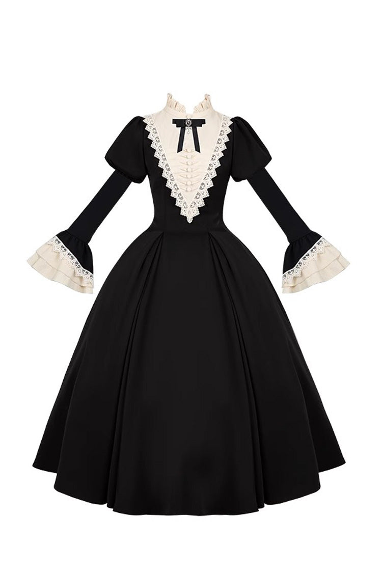 Black [Letters and Poems·Nocturne] Nun Long Sleeves Ruffle Gothic Lolita Long Dress - Product - 3
