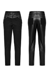 Black Faux Leather Stitching Zipper Men's Punk Pants - Product - 5