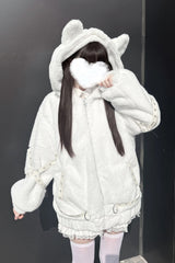 [Night Hunter] Cat Ear Long Sleeves Hooded Zippered Jirai Kei Coat 2 Colors - Product - 8
