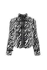 Black/White Stripe Design Shiny Belt With D-Shaped Buckle Decoration Padded Women's Punk Jacket - Product - 6
