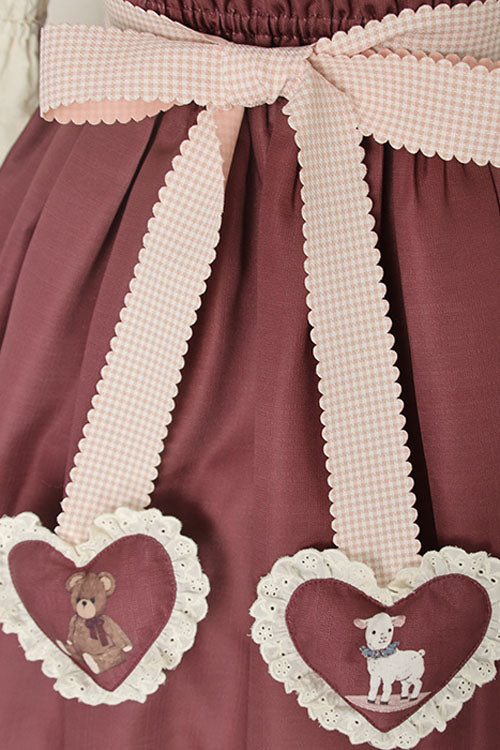 Wine Sheep & Bear Print Alice Girl Bowknot Ruffled Sweet Lolita JSK Dress - Product - 5