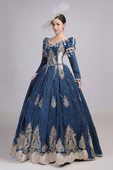Long Sleeves High Waisted Hollow Embroidery Print Victorian Lolita Prom Dress - Product - 3