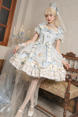 Light Blue [Girls' Day] Short Sleeves Multi-Layered Ruffle Bowknot Lace Sweet Lolita Dress 2 Versions - Blue - 1