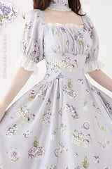 [Forest Basket] Print Short Sleeves Ruffle Lace Sweet Elegant Lolita Dress 6 Colors - Product - 14