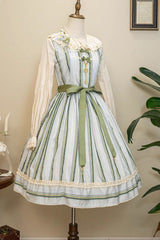 Forest Atlas Striped Print Bowknot Sweet Lolita Jumper Dress 3 Colors - Green - 24