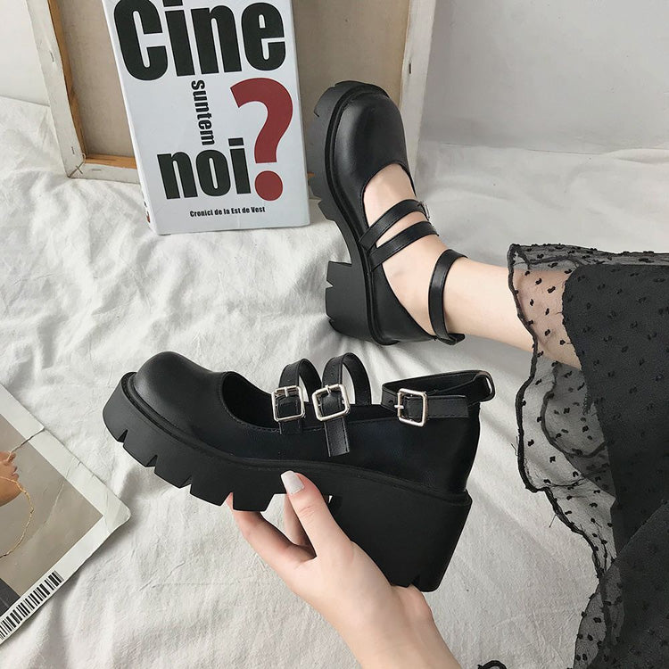 Black Metallic Buckle Platform Black Sweet Lolita Shoes - Product - 3