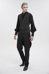 Black Retro Micro-Elastic Thick Stripe Stitching Three-Dimensional Texture Detachable Men's Punk Swallowtail Vest - Product - 3