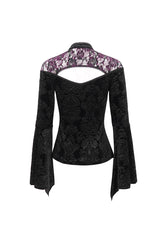 Black Cutout Flared Sleeved Floral Embossed Women's Gothic Shirt - Product - 11