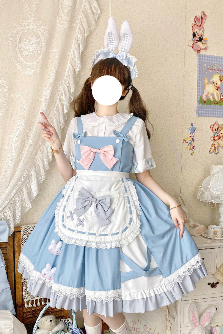 Blue [Picnic Rabbit] Ruffle Bowknot Lace Daily Sweet Lolita Jsk Dress Set - Product - 6