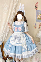 Blue [Picnic Rabbit] Ruffle Bowknot Lace Daily Sweet Lolita Jsk Dress Set - Product - 6